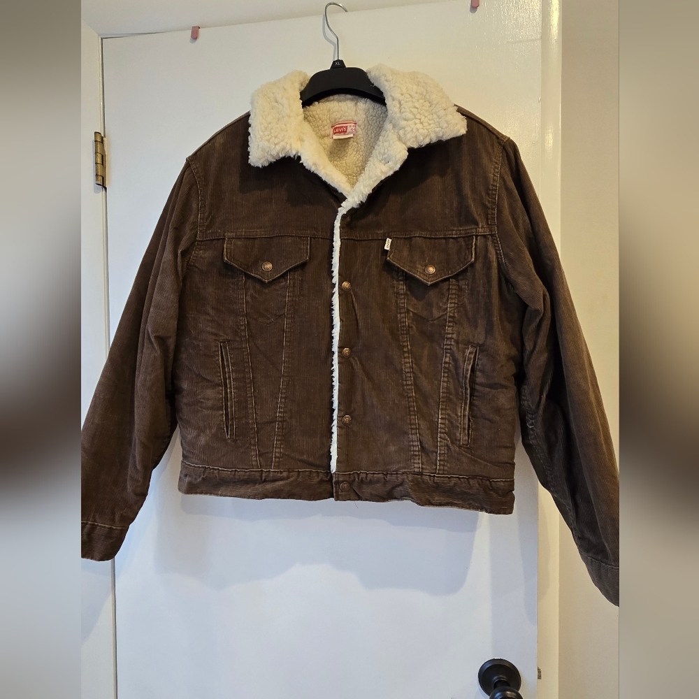 VTG 70s Levis Corduroy Sherpa Lined Jacket Brown Mens 44 - Picture 2 of 14